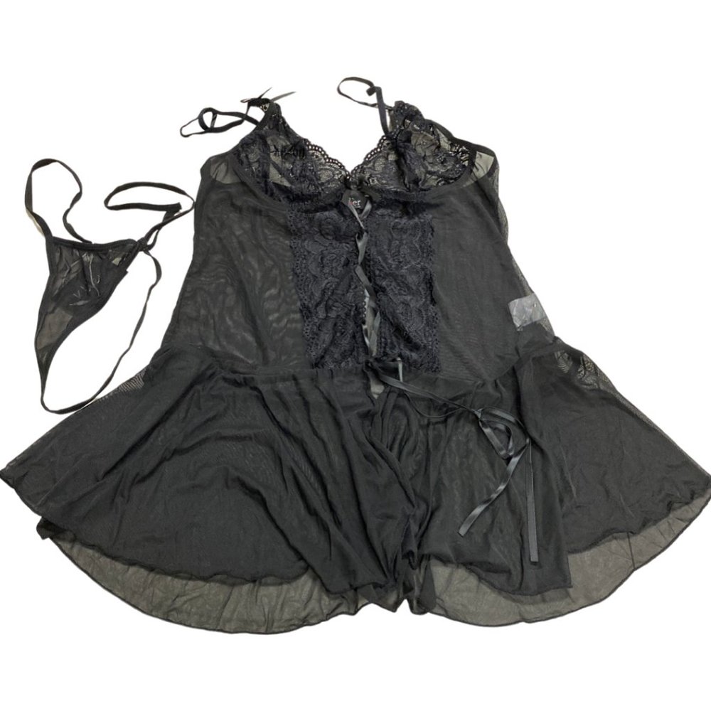 Klier Women Lingerie Sexy Chemise Lace Baby doll Sheer Mesh Nightwear V Neck